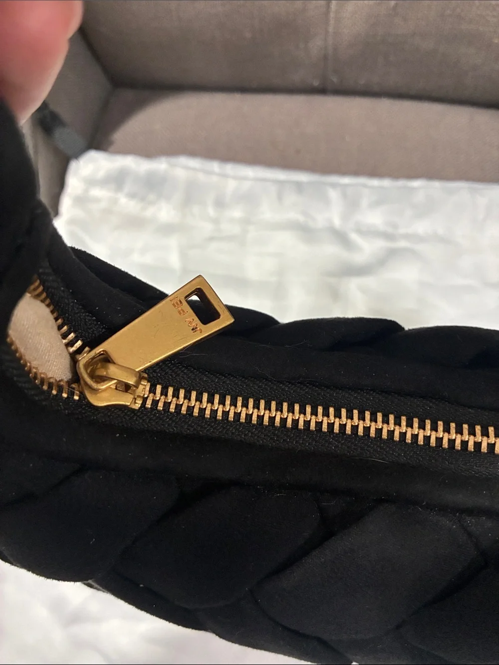 JW PEI Black Braided Orla Crescent Shoulder Bag with Gold Handle